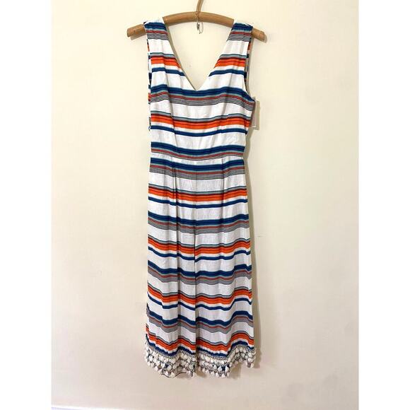 NWT Anthropologie Jumpsuit Linen Striped Sleeveless Cropped Pockets size Large - Picture 2 of 8